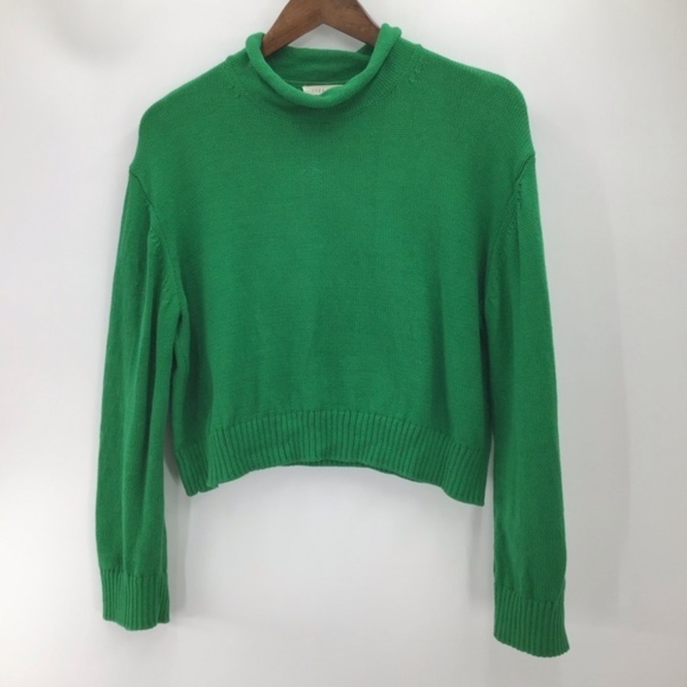 Copper Key Cotton Vibrant Green Roll Neck Cropped Sweater